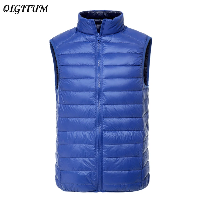 

New 2019 Double-Sided Wear Men Sleeveless Jacket Winter Brand Vest Male Ultralight White Duck Down Vest Portable Slim Waistcoat