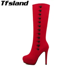 Зимние женские сапоги с пуговицами, кожаные ботильоны, женские сапоги до колена на высоком каблуке, теплые зимние сапоги на меху, Botas кеды, кроссовки