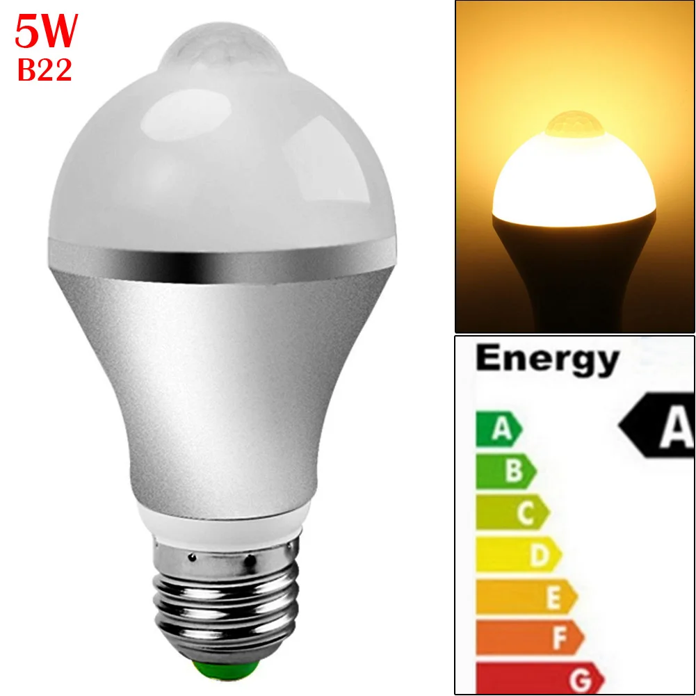 3200 K/6500 K E27/B22 Smart Auto на включение/выключение движения PIR Сенсор светодиодный ночник круглая лампа лампочка 500-550lm с 2 светлый цвет
