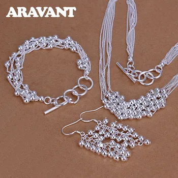 

Fashion Grapes Beads Jewelry Sets 925 Silver Jewelry Wedding Party Jewelry Sets Women Necklace Earrings Bracelets Jewelry