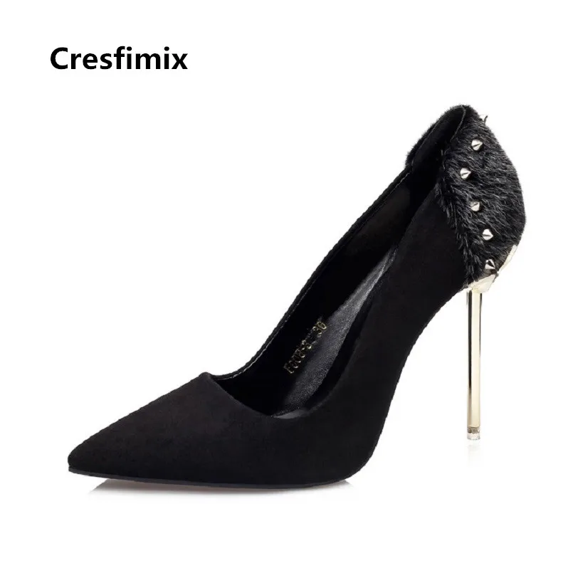 Cresfimix tacones altos/женские удобные весенне-летние туфли без застежки на высоком каблуке женские милые вечерние туфли на высоком каблуке с заклепками a2599