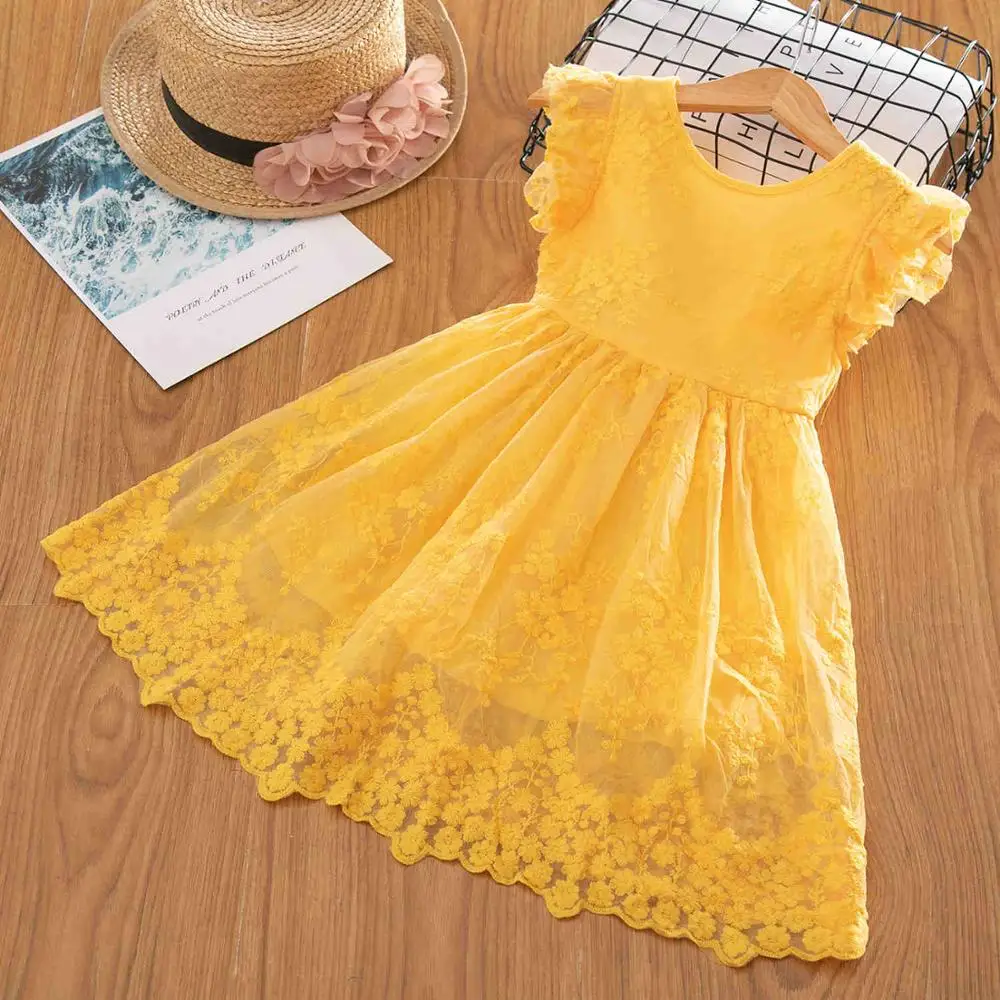 Новое летнее Брендовое платье для девочек, одежда для девочек, кружевное и бальное платье для маленьких девочек, вечерние платья для детей 3-8 лет - Цвет: Цвет: желтый