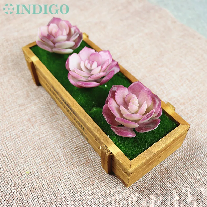

INDIGO (3 Plants+1Tray /set ) Bonsai Echeveria Grus Artificial Succulent Plant Plastic Flower Table DecorationFree Shipping