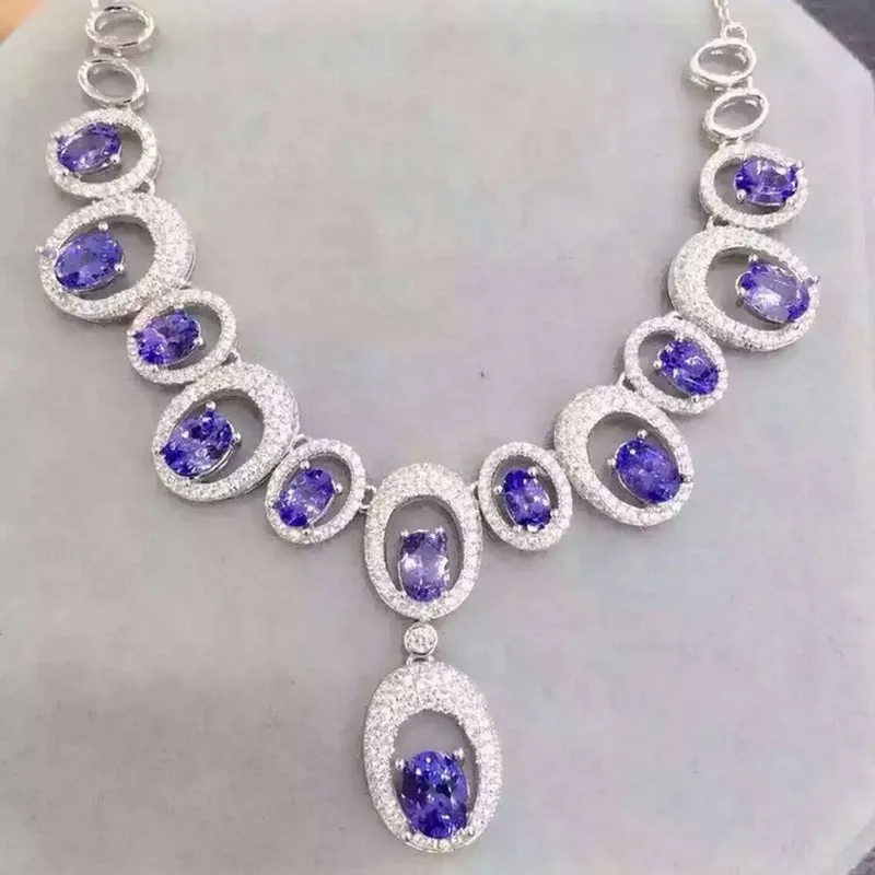 Fidelity natural 4*6mm tanzanite pendant Necklaces s925 sterling silver