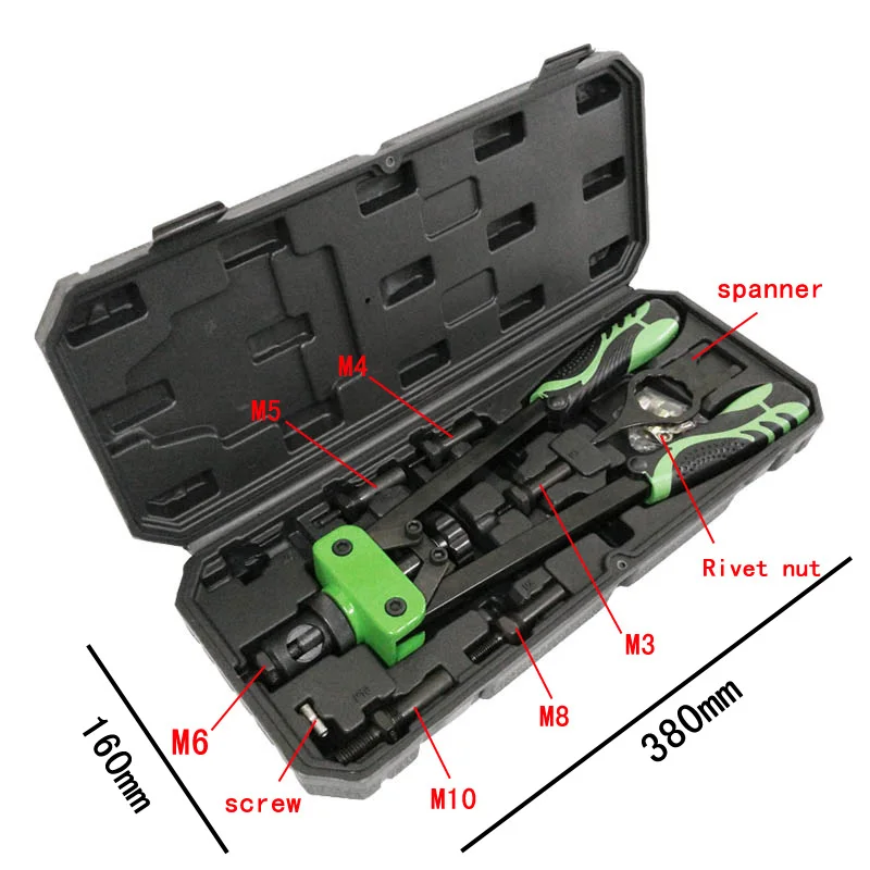 1" заклепочный ореховый пистолет 360 мм ручной Клепальщик с двумя ручками пистолет для ногтей M3 до M10 ручной Клепальщик винтовой пистолет Rivnut пистолет