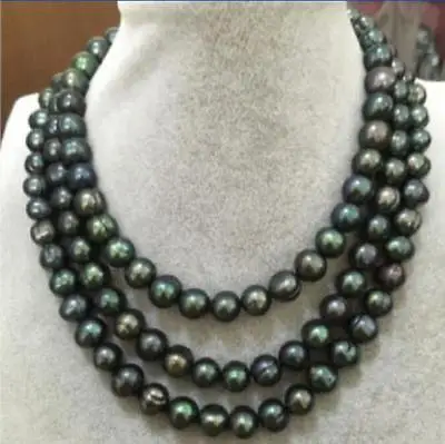 

50" HUGE NATURAL AAA 9-10MM SOUTH SEA BLACK PEARL NECKLACE GOLD CLASP