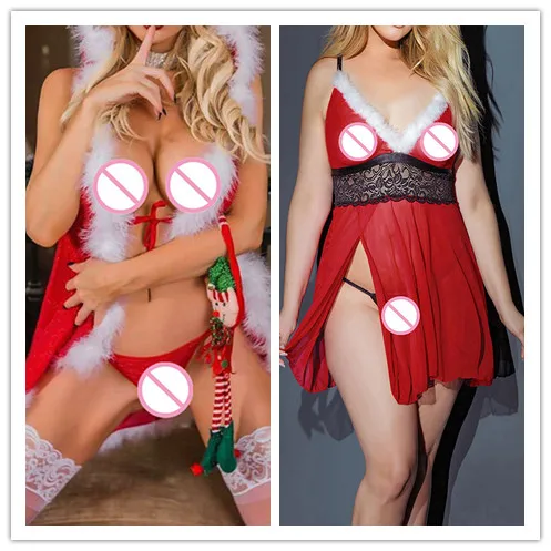 Women Sexy Lingerie Set Christmas Sleepwear Set Babydolls Nightwear Spice Suit Temptation Underwear 2 Styles New