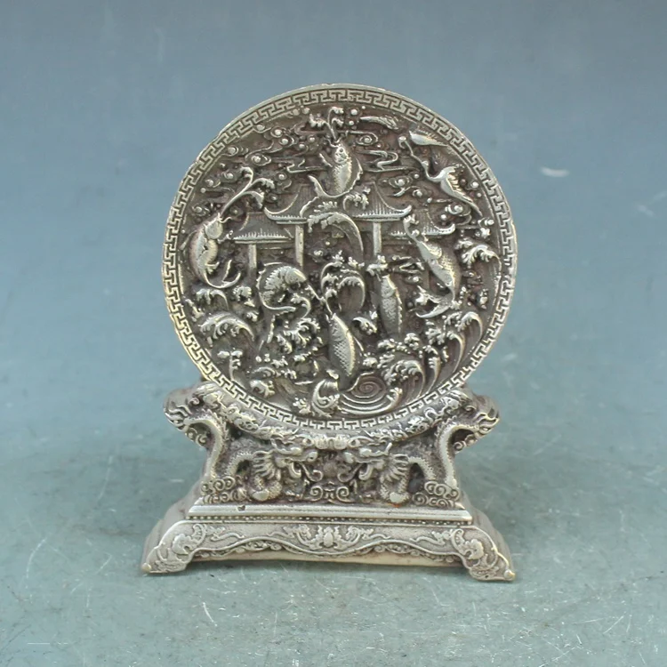 

Antique old QingDynasty silver Carved carp plate ,handmade crafts,Decorationcollection&adornment,Free shipping