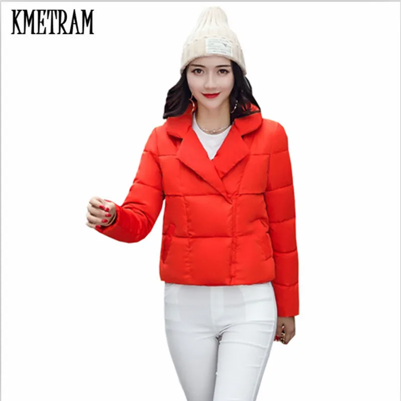

KMETRAM 2019 New Fashion Winter Jacket Women Short Parka Jacket Turn-down Collar Women Cotton Padded Jacket Abrigos Mujer HH349