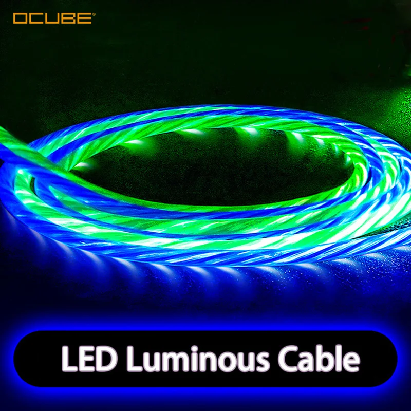 

Led Glow Flowing Data Usb Charger Type C/micro Usb/8 Pin Charging Cable For Samsung Note 10 s10 s9 Xiaomi mi 9 Charge Wire Cord