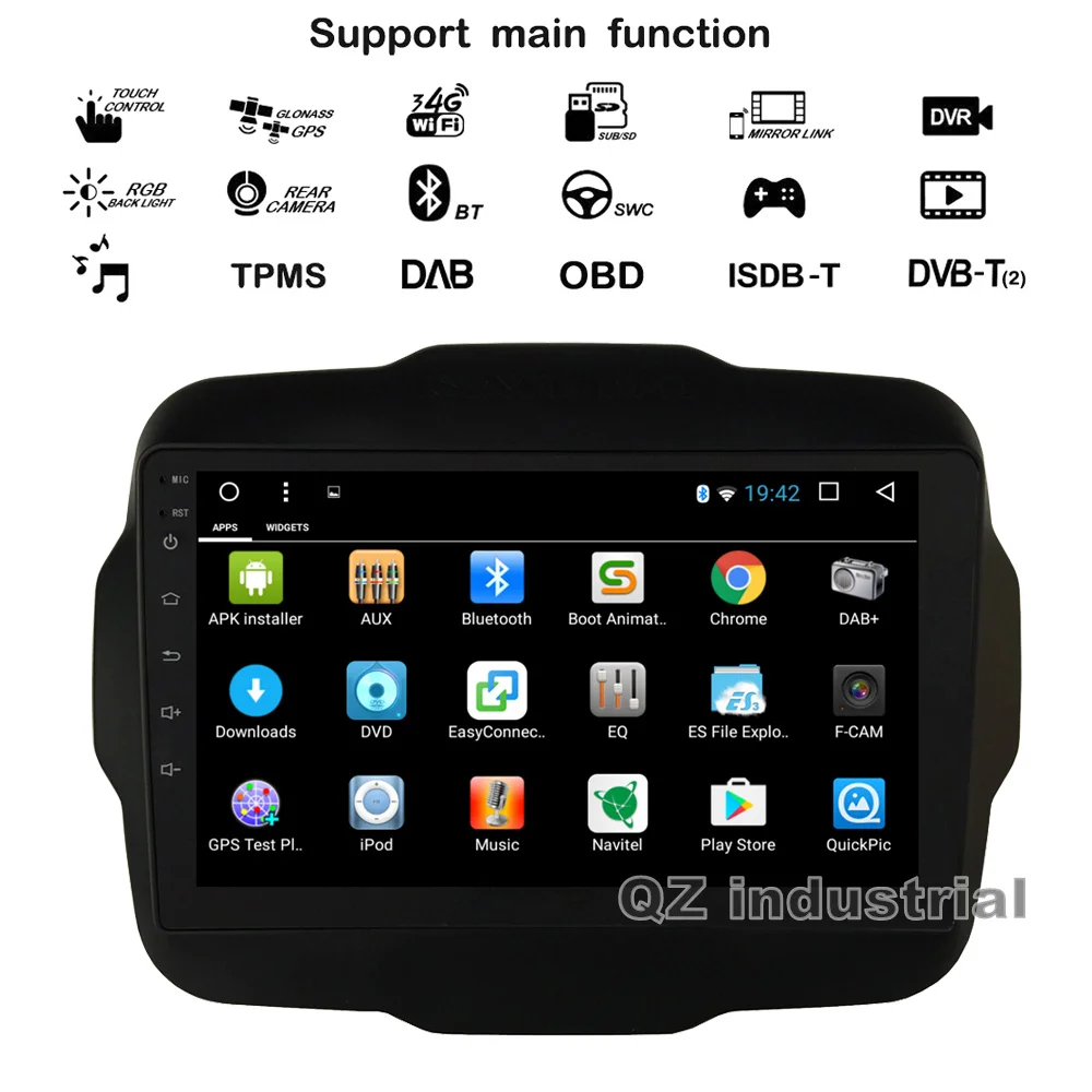 Sale QZ industrial HD 9" IPS 2.5D Android 8.1 T8 for JEEP RENEGADE Car DVD player with Canbus Radio Navi 3G 4G GPS WIFI BT RDS Map 1