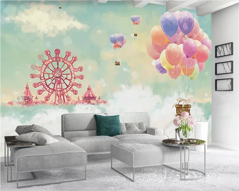 Beibehang пользовательские 3d обои Романтический колесо обозрения белые облака облако воздушный шар Детская комната задний план обои