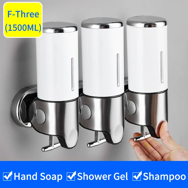 Liquid Soap Dispenser Wall Mounted 500ml Shower Gel Shampoo Dispenser Detergent Triple Hand Hotel Mall Kitchen Hand Soap Bottle - Цвет: F-Three