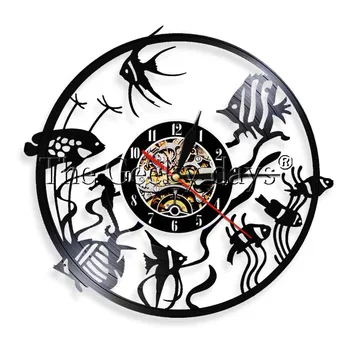 

1Piece Betta Fish Abstract Wall Clock Wall Hanging Fish Tank Led Wall Light Goldfish Bowl Vinyl Record Clock For Goldfish Lover