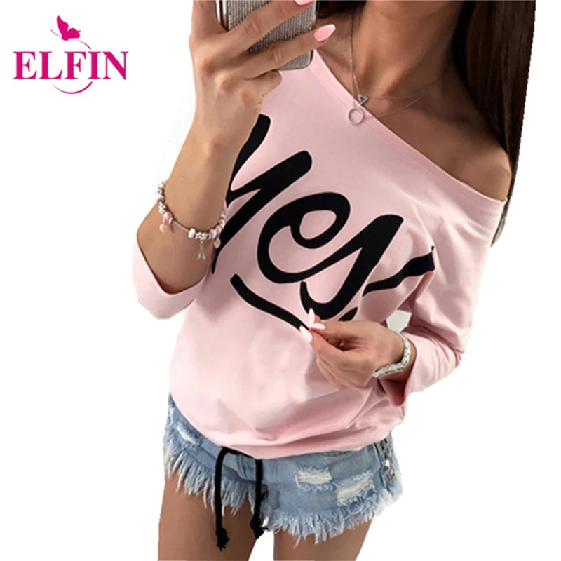 

2017 Off Shoulder Women Sweatshirts Sexy Letter Print Hoodies Long Sleeve Camisas Femininas Top Raw Edge Feminina WS2198R