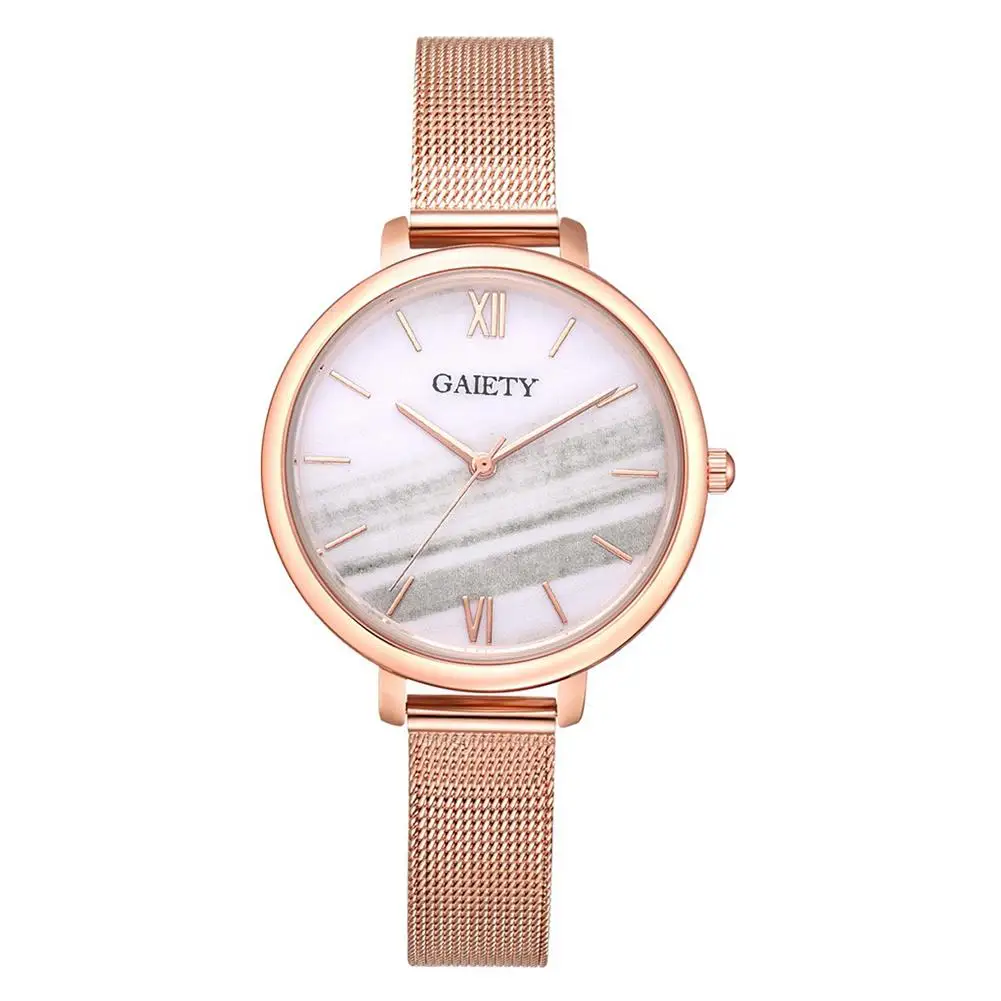 

Sanwood Woman Watch Round Dial Gradient Alloy Mesh Strap Analog Quartz Wrist Watch