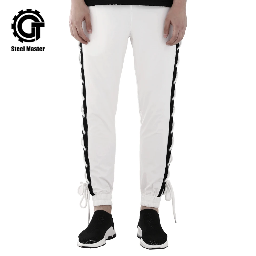 Men's Casual White Pants Sports Pants Elastic Waist Trousers Cross