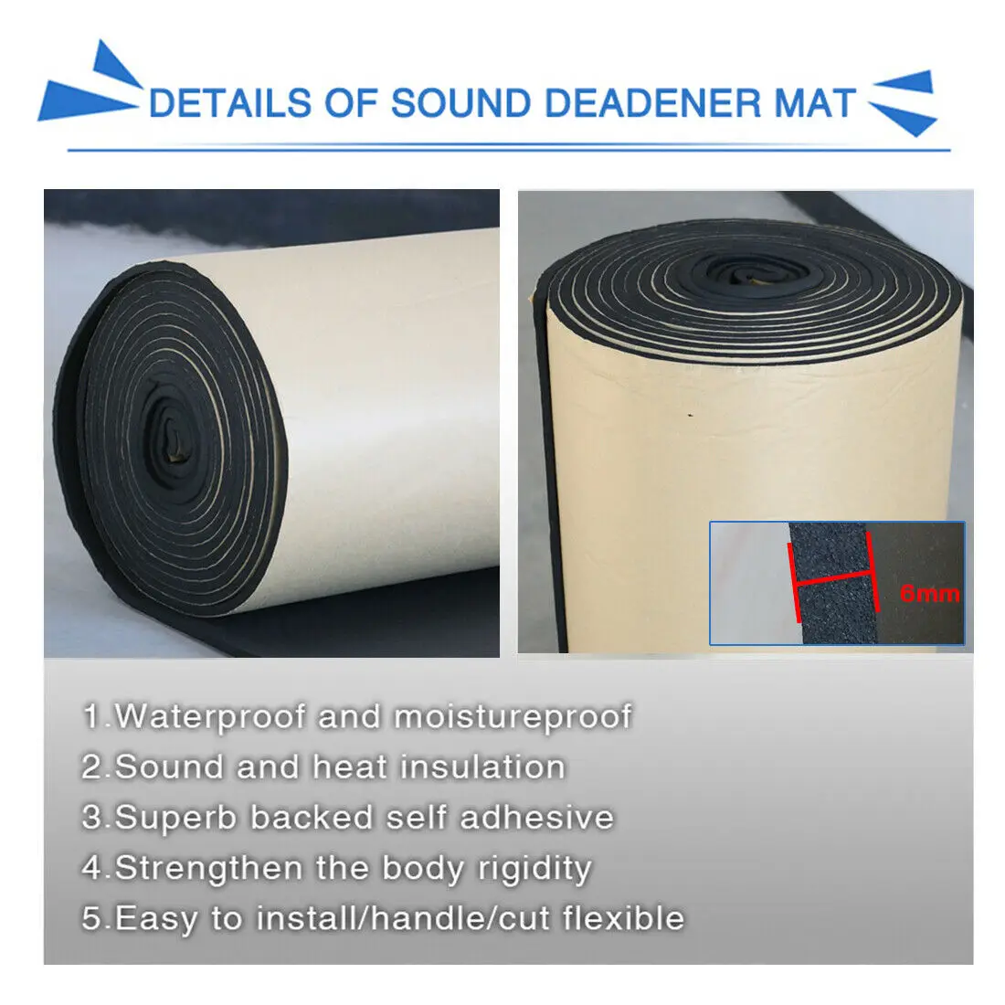 

Audio Deadening pad Mat Thermal Block Closed Cell 6mm Interior 50x80cm Floors Stereo Sound proof Noise Heat Pad