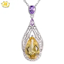 Hutang 6.53ct Natural Lemon Quartz & Amethyst Diamond Jewelry Chokers 925 Sterling Silver Water Drop Women Necklaces & Pendant