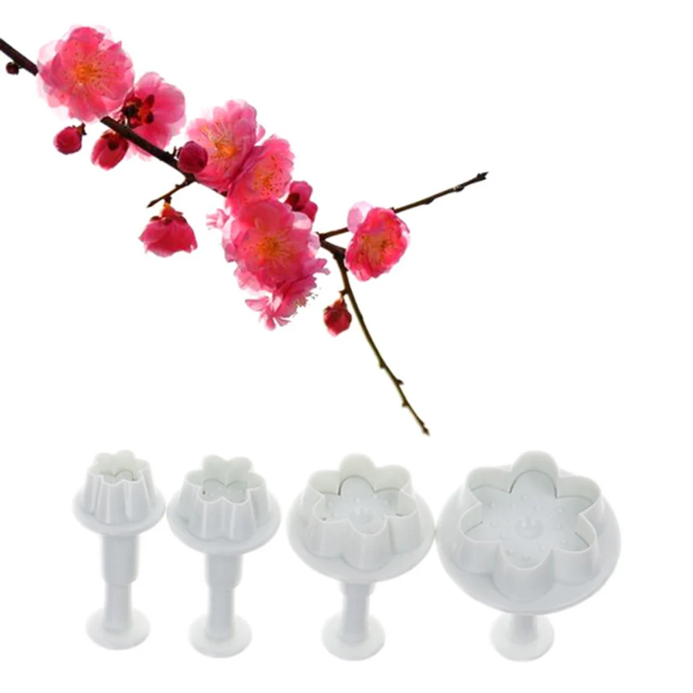 

4pcs/set Peach Blossom Shape Plastic Cookie Cutters Flower Series Pastry Biscuit Mold Plunger Cake Decorating Tools