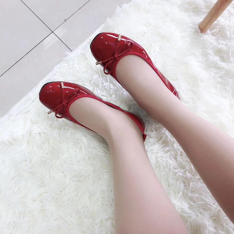 Swwet Bow Designer Flats Shoes Women Luxury 2018 Genuine Patent Leather Ladies Ballerina Shoes Silp On Moccasins Women Shoes Red (8)