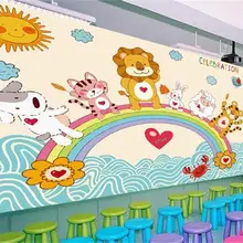 Пользовательские 3d фото обои дети Фреска ручная роспись Радуга зоо фото картина Фреска гостиная диван ТВ фон настенная бумага