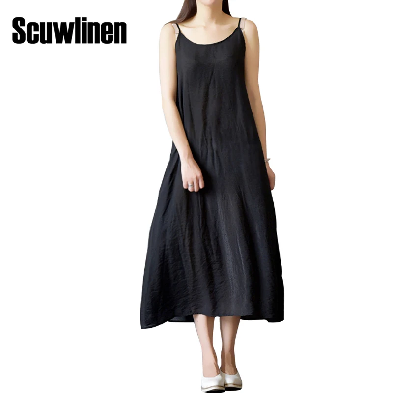 SCUWLINEN Vestidos, летнее платье, одноцветное, много цветов, натуральный шелк, хлопок, слипы, платья размера плюс, сексуальное, базовое, Пляжное Платье S200