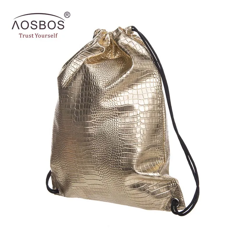 Aosbos сумка из искусственной кожи на шнурке для обуви для мужчин и женщин, спортивная сумка для спортзала, уличный рюкзак на шнурке для фитнеса, обувь, сумки для плавания - Цвет: Gold