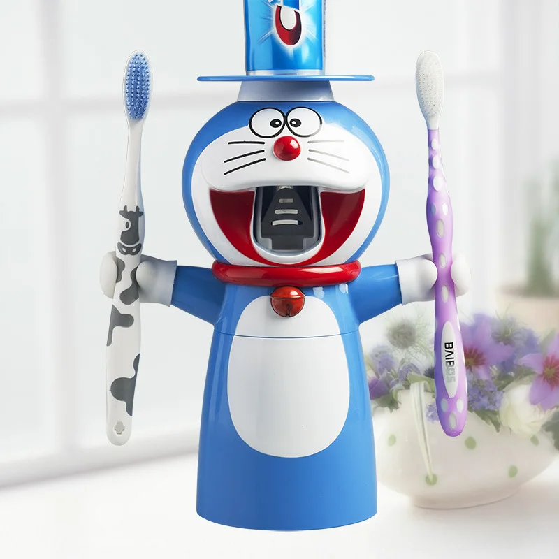 Doraemon Прекрасный автоматический Зубная паста экструдер мультфильм мыть костюм Детская зубная щетка стойки всасывания стены зубная паста экструдер
