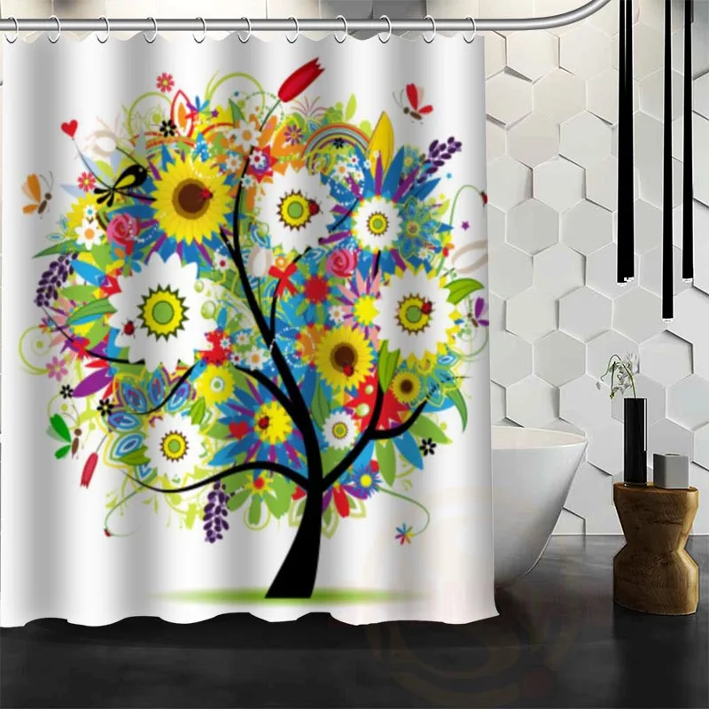 Best Nice Custom Heart Tree Shower Curtain Bath Curtain Waterproof