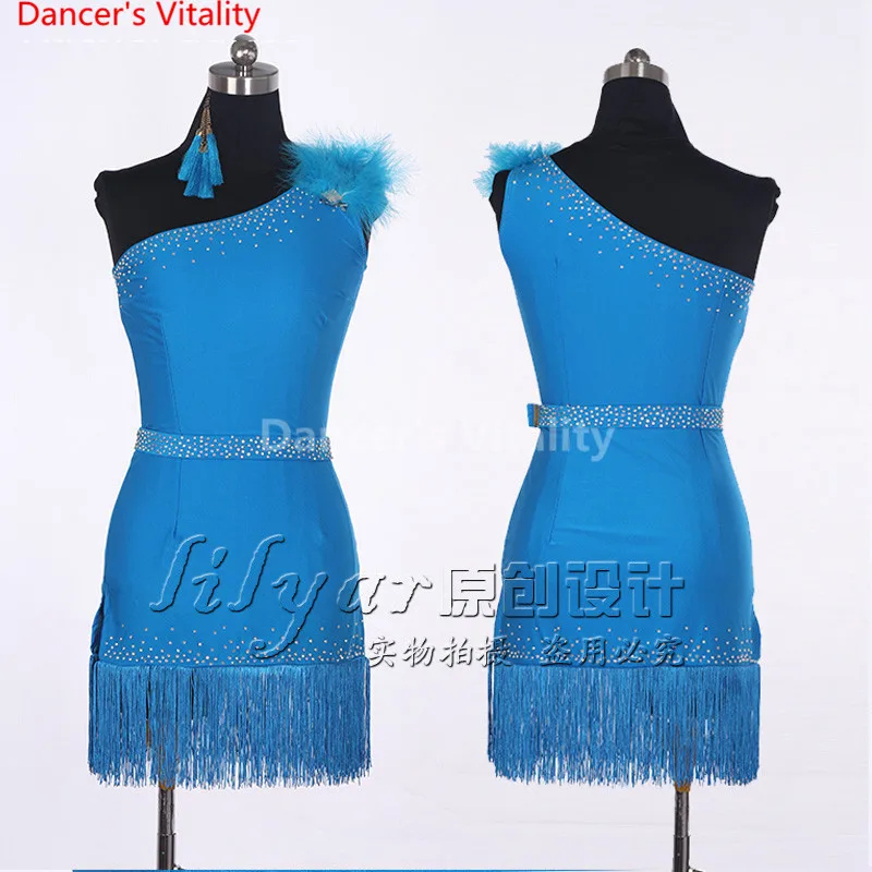 

New Latin Dance Dress Adult 2017 New One Shoulder European Style Children Women Rumba Sumba Latin Tassel Dancing Skirt