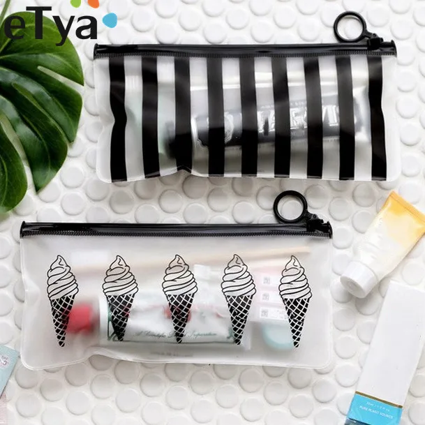 ETya النساء شفافة PVC حقيبة سفر لمستحضرات التجميل حقيبة مستحضرات تجميل المكياج المنظم كيس تخزين أدوات مدرسية مزود بسوستة أدوات الزينة الجمال غس...