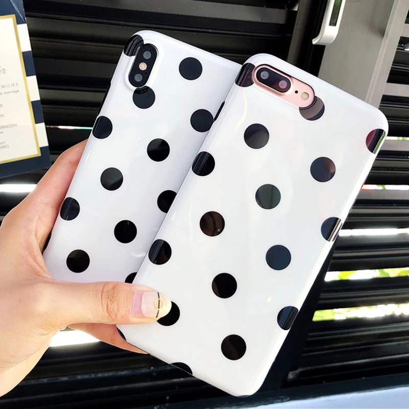 

UBERAY Fashion Cute Black Dot Shell Phone Case For Apple iPhone X 6 6S 7 8 Plus Lovely Soft IMD Phone Back Cover Cases Coque Bag
