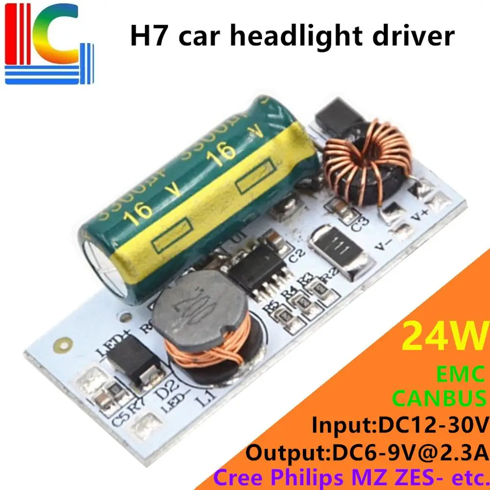 

24W H1 H3 H7 H11 9005 9006 LED Car headlights Driver EMC CANBUS DC 12V to 30V Output 6V 9V 2300mA Power Supply for CREE Philips