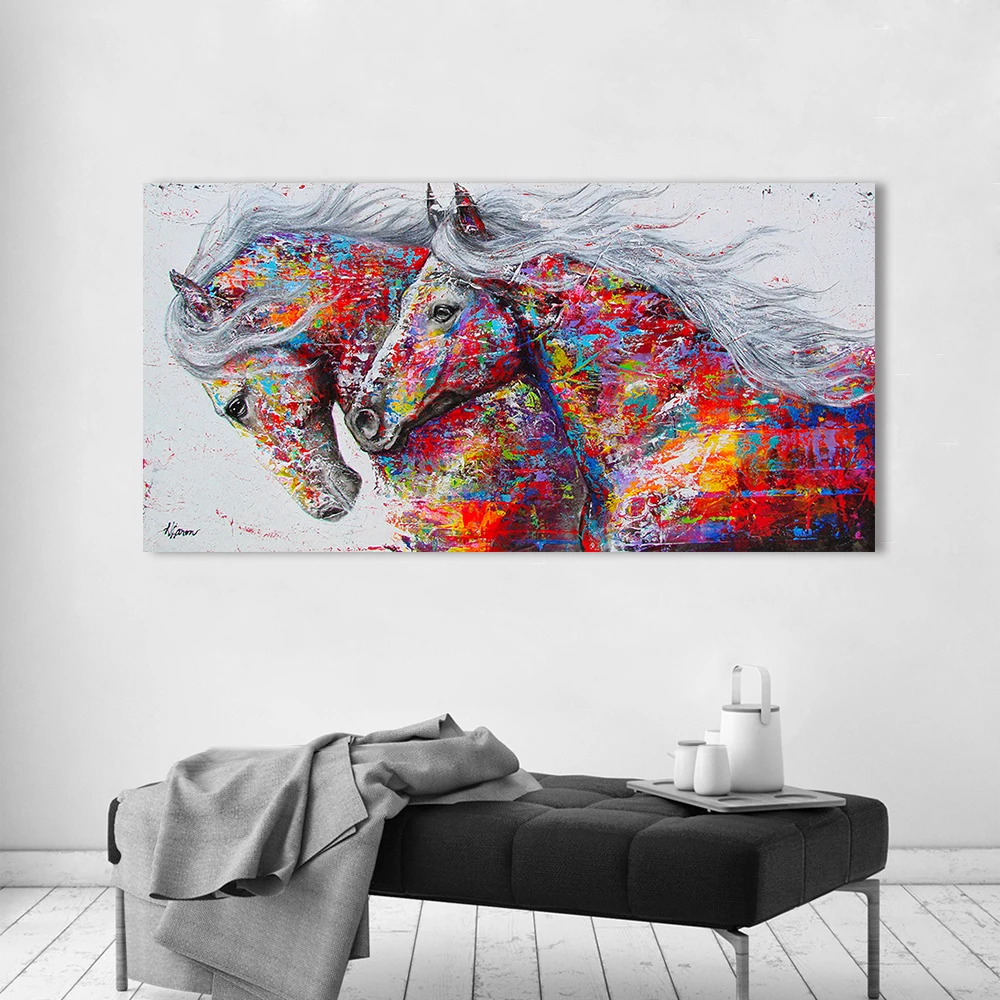 4 61 8 De Descuento Hdartisan Pared Arte Lienzo Cuadros Los Caballos Para Sala De Estar Pintura De Animales Decoracion Del Hogar Sin Marco In