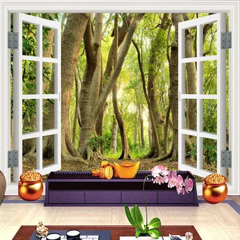 

Custom Mural Wallpaper Nature Scenery Window Landscape Forest Photo Wall Paper Living Room Sofa Background Decorative Painting
