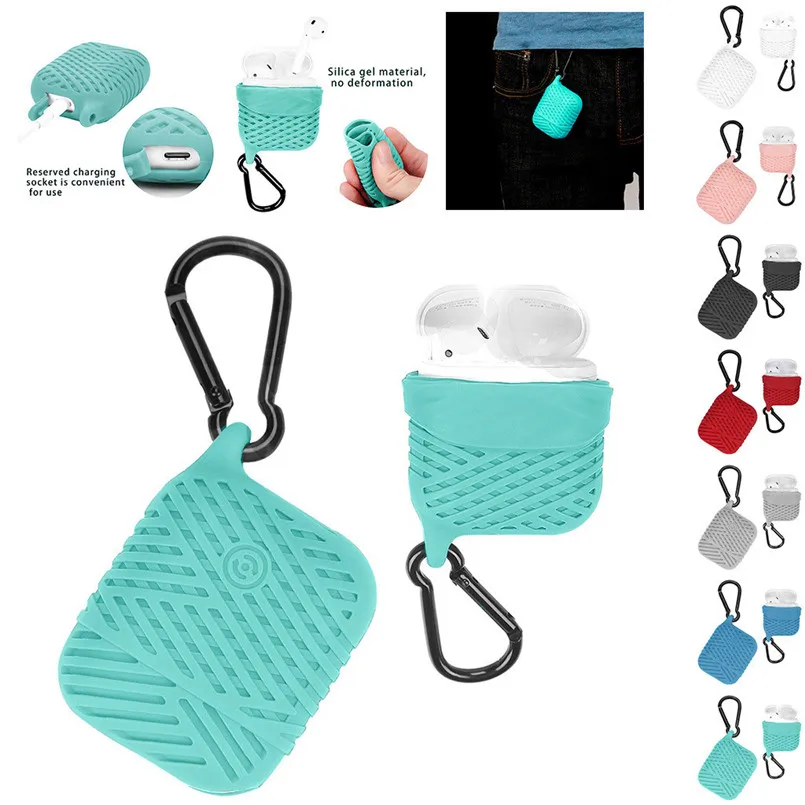 

Brief Soft Silicone Case Cover Shock Proof Protective Cover Case With Carabiner For Apple AirPods Scuff Protective 30AP11
