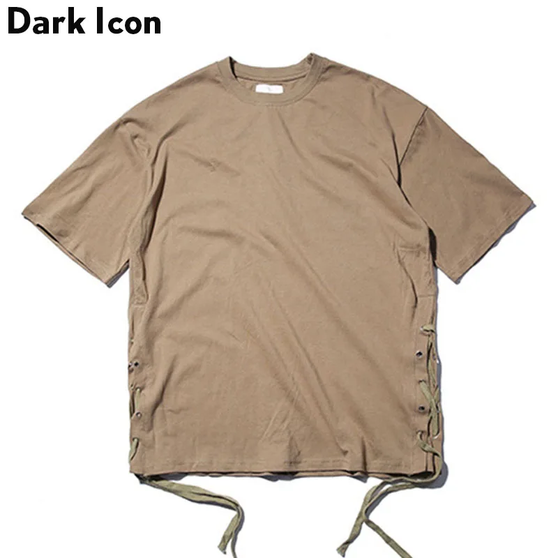 Solid Color Side String Hip Hop Tshirt Men 2017 Summer Streetwear Blank Men S T Shirt
