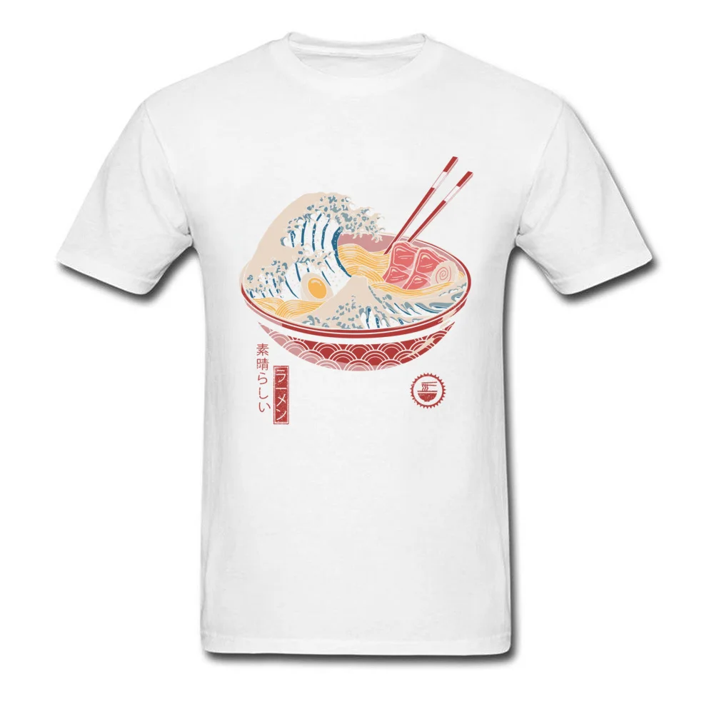Casual T Shirts Graphic Crewneck Great Ramen Wave Pure Cotton Men Tops & Tees Casual Short Sleeve Clothing Shirt Great Ramen Wave white