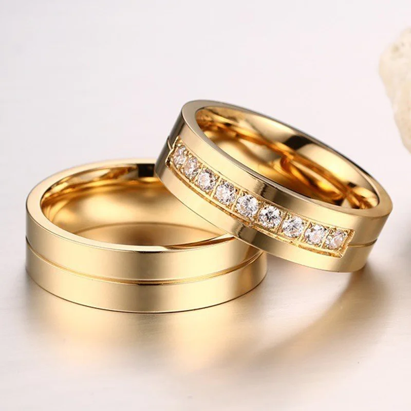 6mm Stainless Steel Wedding Ring For Ip Gold Color Crystal Cz 6mm Stainless Steel Wedding Ring For Ip Gold Color Crystal Cz Rings Set Men Women Engagement In From Jewelry