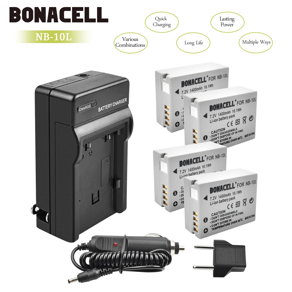 Bonacell 1400 мА/ч, NB-10L NB10L NB 10L Батарейки+ Зарядное устройство для Canon G1X G15 G16 SX40HS SX50HS SX60HS SX40 SX50 SX60 HS Bateria L50 - Цвет: 4X Battery Charger