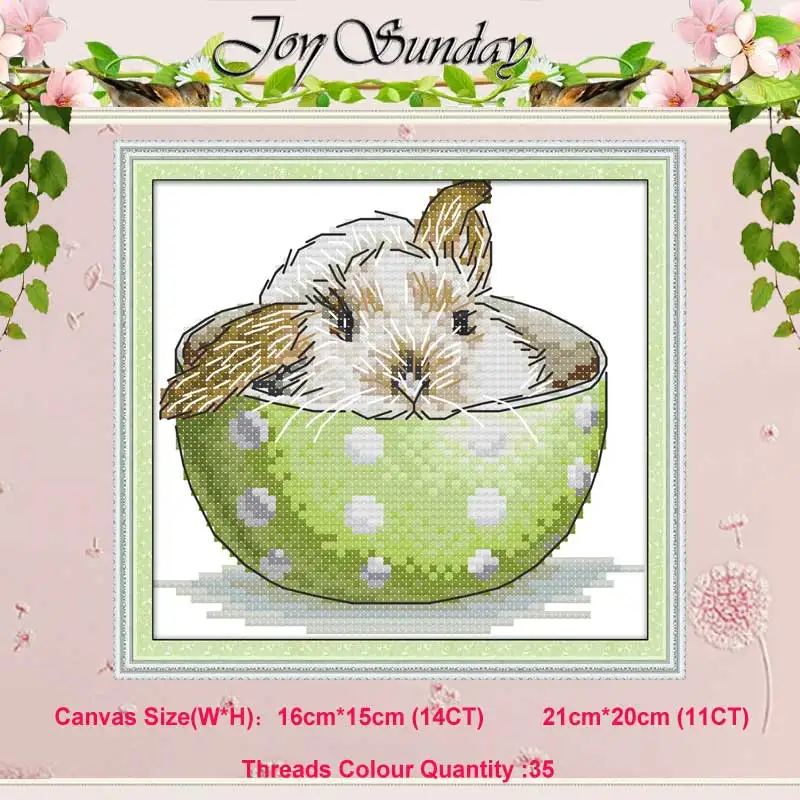 

A rabbit in a teacup counted 11CT 14CT Cross Stitch Set Wholesale DIY artoon Cross-stitch Kit Embroidery Needlework Home Decor