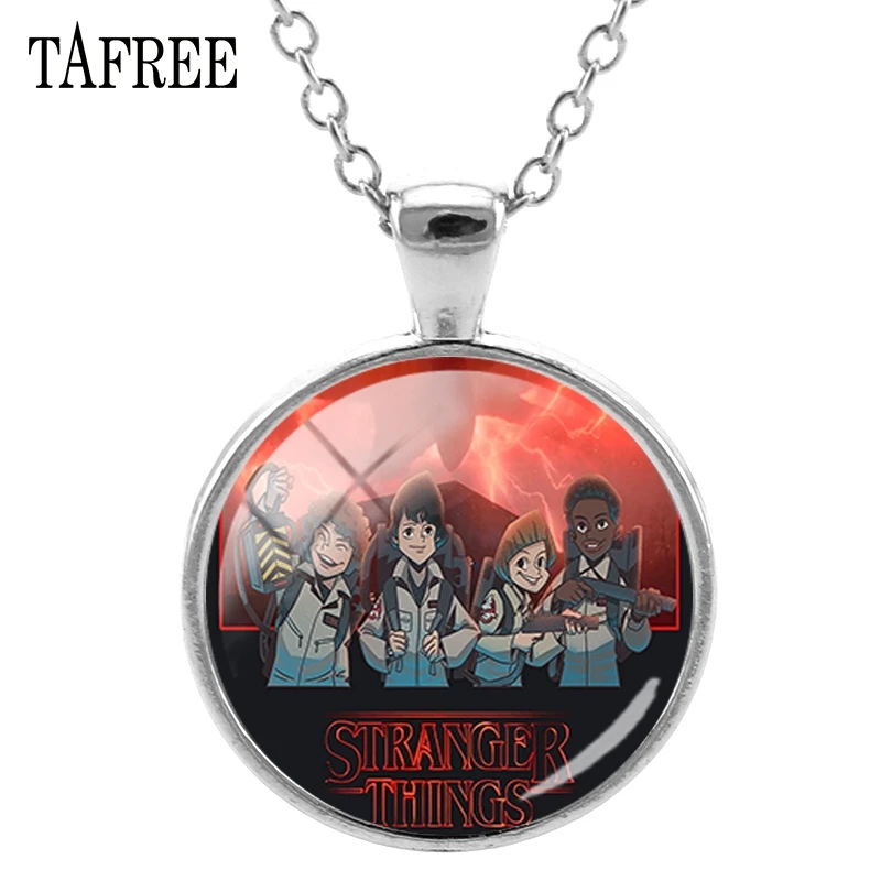 TAFREE Stranger Things Round Pendants Necklaces Novelty Cool Glass Cabochon Dome Handmade Art Picture Fashion Jewelry Gift QF114|Ожерелья с