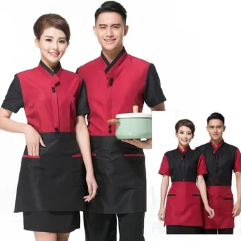 

(10 set-Shirt&Apron) short style fast food restaurant waiter and waitress work wear The tea restaurant work clothes by