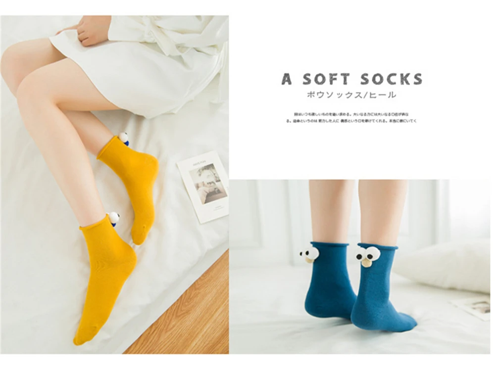 Забавные женские носки, каблук с 3D милыми большими глазами, kawaii, мягкие, для счастливой зимы, лета, Sokken, новинка, носки с птицами, Прямая поставка