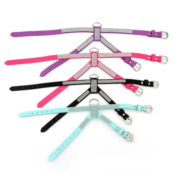 

4 Colors Bling Rhinestone Dog Harness Leash Leather Dog Harness Vest Pets Lead Leashes Set For Small Dogs Chihuahua Yorkies XS/L