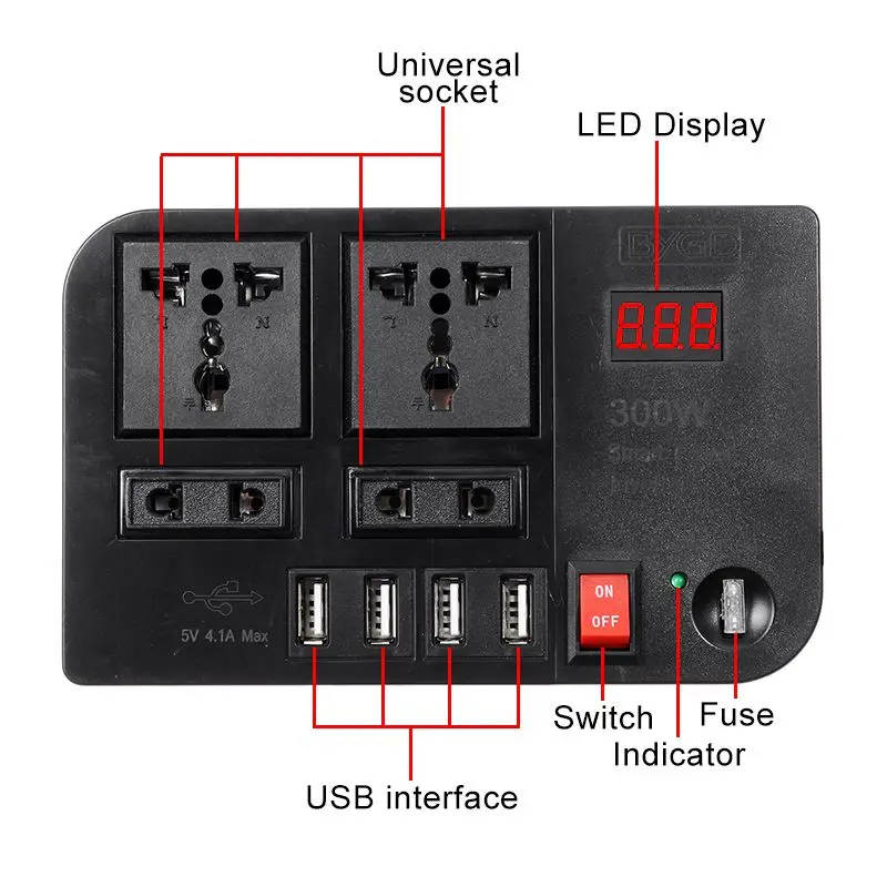 4 USB 300 Вт DC 12 В в AC 220 В автомобильный инвертор зарядное устройство конвертер адаптер DC 12 В AC 220 модифицированный синусоидальный волновой трансформатор