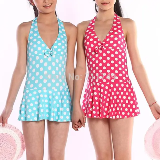 Children Girl Swimwear Cute Polka Dots One Piece Kids Swimsuit Bathing