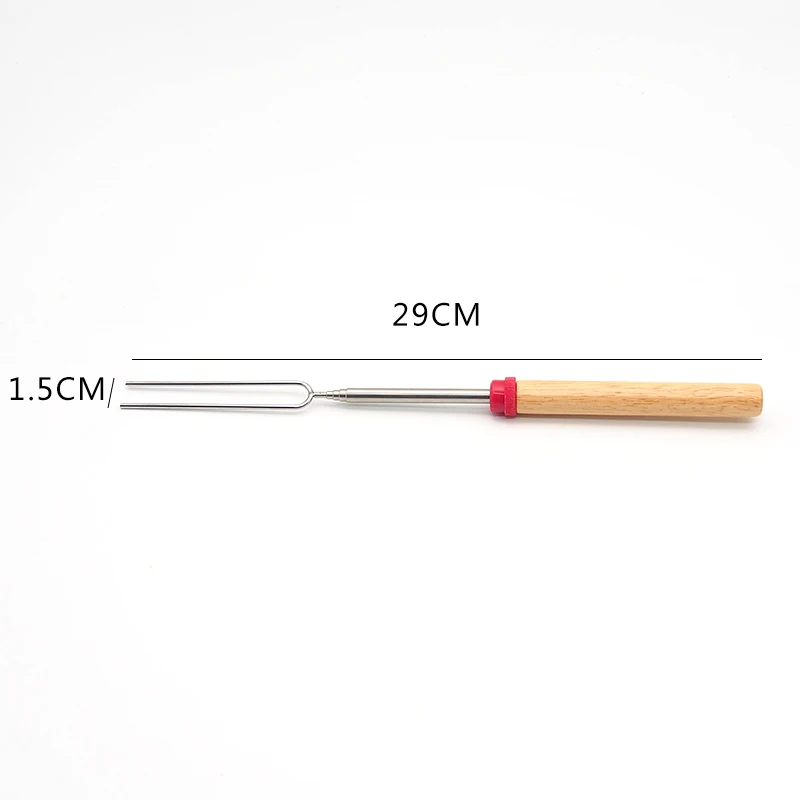 2 Pcs/set BBQ Forks Camping Campfire Stainless Steel Wooden Handle Telescoping Barbecue Roasting Fork Sticks Skewers BBQ Forks
