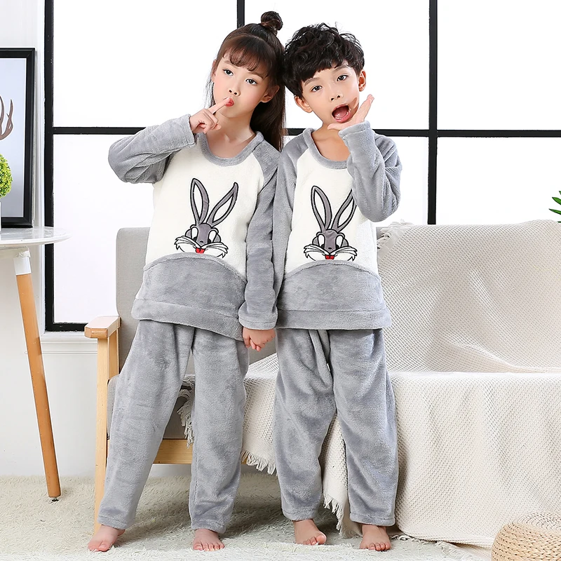 Зимние Детские флисовые пижамы Теплая фланелевая одежда для сна девочек и